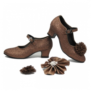 Bruine glitter schoenen met hakken + GRATIS bloemclips (Amézing Shoes)