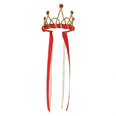 Luxe kroon met satijnen linten rood/goud (Great Pretenders)