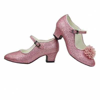 Roze glitter schoenen met hakken + GRATIS bloemclips (Amezing shoes)
