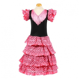 Spaanse jurk roze/zwart (Tres Niñas)