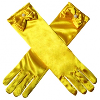 Satijnen handschoenen met strik geel (30cm) (Prinsessenjurk.nl)