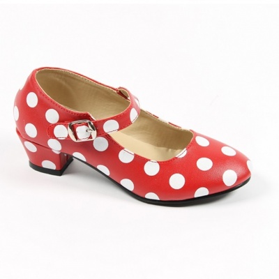Spaanse schoenen rood met witte stippen (Prinsessenjurk.nl)