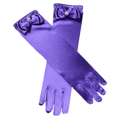 Satijnen handschoenen met strik paars (30cm) (Prinsessenjurk.nl)