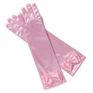 Satijnen handschoenen met strik lichtroze (30cm) (Prinsessenjurk.nl)