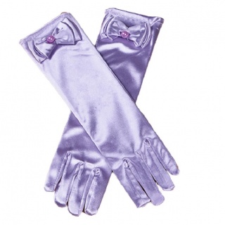 Satijnen handschoenen met strik lila (30cm) (Prinsessenjurk.nl)