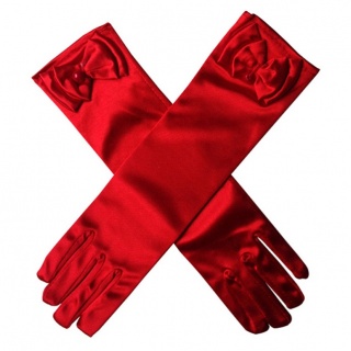 Satijnen handschoenen met strik rood (30cm) (Prinsessenjurk.nl)