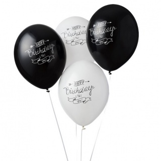 Ballonnen Happy Birthday to you zwart wit 30cm (6st) (Prinsessenjurk.nl)