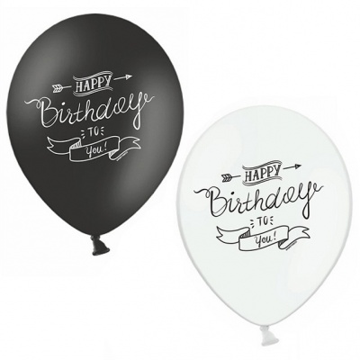 Ballonnen Happy Birthday to you zwart wit 30cm (6st) (Prinsessenjurk.nl)