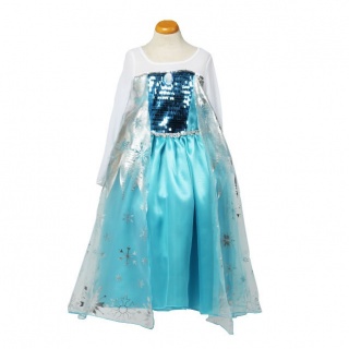 Blauwe Elsa jurk met broche (Prinsessenjurk.nl)