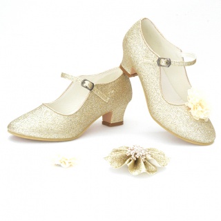 Goud glitter schoenen + GRATIS bloemclips (Amézing Shoes)