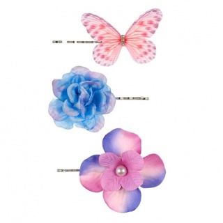Haarspeldjes vlinder + bloemen Cleo (set van 3) (lila-blauw)