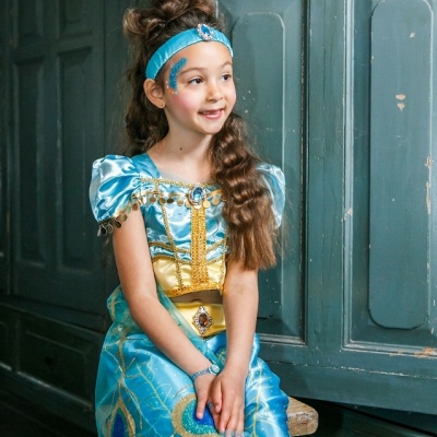 Luxe prinses Jasmine pauw danskostuum (4 delig) (Prinsessenjurk.nl)
