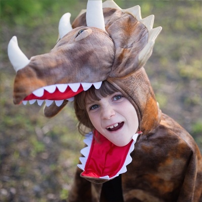 Bruine Dinosaurus Triceratops kostuum met klauwen (Great Pretenders)