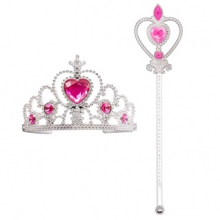 Prinsessen 2-delige accessoireset (kroon + staf fuchsia)