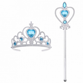 Prinsessen 2-delige accessoireset (kroon + staf blauw)