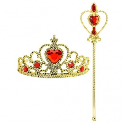 Prinsessen 2-delige accessoireset (kroon + staf rood-goud)