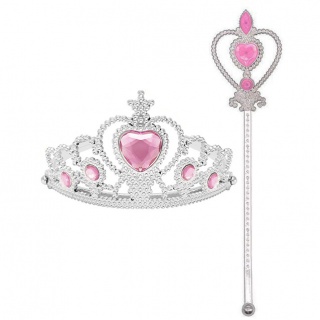 Prinsessen 2-delige accessoireset (kroon + staf roze)