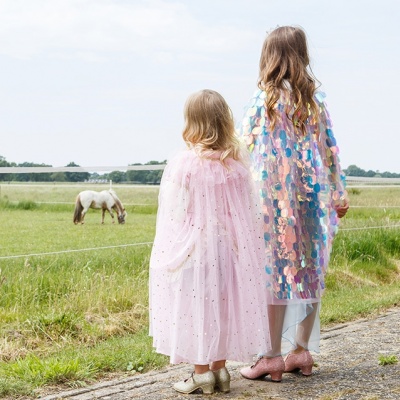 Roze feeen cape met gouden sterren (Prinsessenjurk.nl)