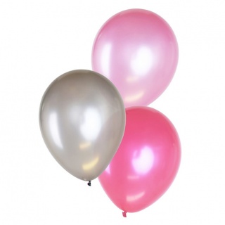 Ballonnen metallic roze-zilver (6 stuks) (Prinsessenjurk.nl)