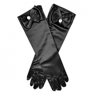 Satijnen handschoenen met strik zwart (30cm) (Prinsessenjurk.nl)