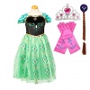 Voordeelpakket Frozen Anna jurk groen + 3 Frozen accessoires