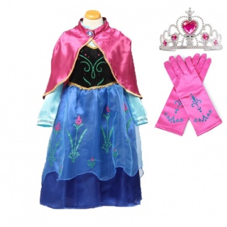 Voordeelpakket Frozen Anna met cape + kroon + Frozen handschoenen (Prinsessenjurk.nl)