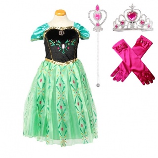 Voordeelpakket Frozen Anna jurk groen + 3 accessoires (Prinsessenjurk.nl)